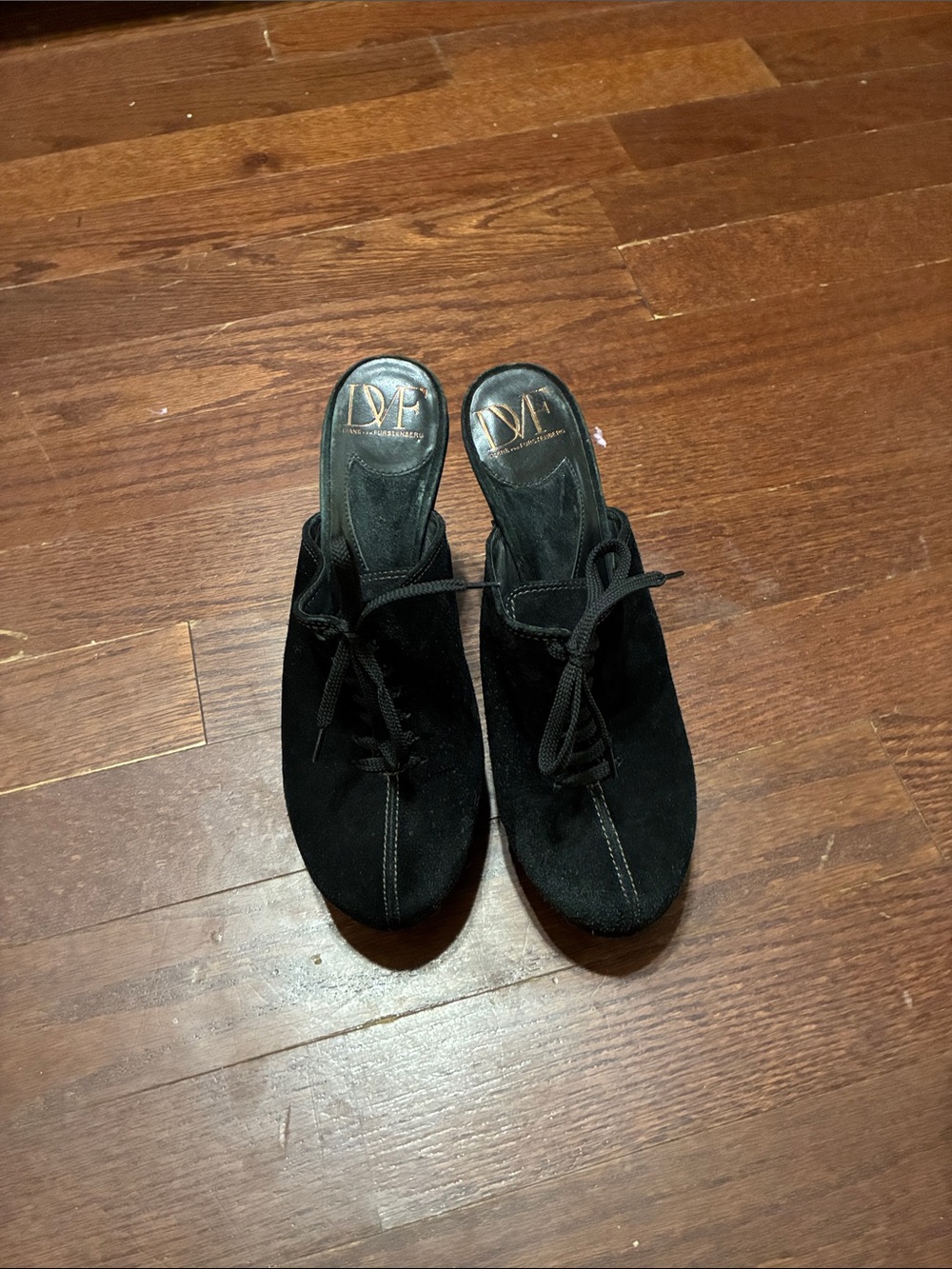 Diane Von Furstenberg Black Suede Tie-Front Mule